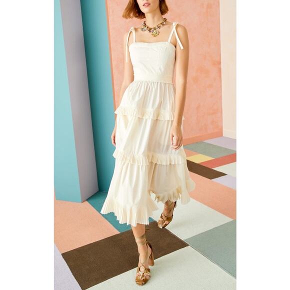 Ulla Johnson Lune Dress in Blanc ruffle tiered cotton poplin ribbon tie size 0 - Picture 12 of 12